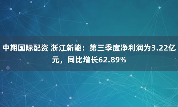 中期国际配资 浙江新能:第三季度净利润为3.22亿元,同比增长62.89%